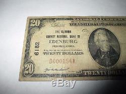 20 $ 1929 Edenburg Pennsylvanie Pa Banque De La Monnaie Nationale Note Bill Ch # 6182 Rare