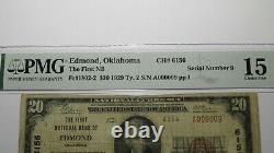 20 1929 Edmond Oklahoma Ok Monnaie Nationale Banque Note Bill Ch. #6156 Série #9