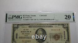 20 1929 El Paso Texas Tx Monnaie Nationale Banque Note Bill Ch. #2532 Vf20 Pmg