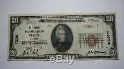 20 $ 1929 Elgin Illinois IL Banque Nationale Monnaie Note Bill! Ch. # 7236 Vf ++