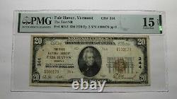 20 1929 Fair Haven Vermont Vt Monnaie Nationale Note Banque Bill Ch. #344 F15 Pmg