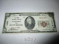 20 $ 1929 Fairfield Iowa Ia Billets De Billets De Banque Nationale Bill! Ch. # 1475 Vf +