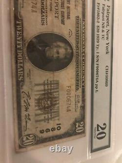$20 1929 Fairport New York NY National Currency Bank Ch. #10869 PMG 20 Stains <br/>  - $20 1929 Fairport New York NY National Currency Bank Ch. #10869 PMG 20 Taches
