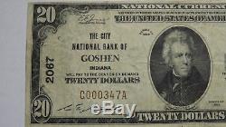 20 $ 1929 Goshen Indiana In Facture Billet De Banque National! Ch. # 2067 Vf