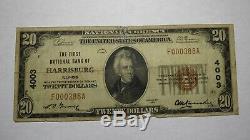 20 $ 1929 Harrisburg Illinois IL Banque Nationale Monnaie Note Bill! Ch. # 4003 Rare