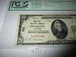 20 1929 $ Hillsdale Michigan MI Banque De Monnaie Nationale Note Bill Ch. # 168 Vf20