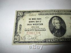 20 $ 1929 Iron Mountain Michigan MI Banque De Billets De Banque Nationale Bill! # 11929 Vf
