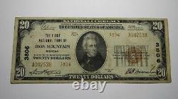 20 1929 Iron Mountain Michigan MI Monnaie Nationale Banque Note Bill Ch. #3806 Vf
