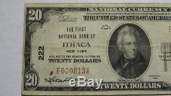 20 $ 1929 Ithaca New York, Ny Banque Nationale Monnaie Note Bill! Ch. # 222 Fin