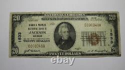 20 1929 Jackson Michigan MI Monnaie Nationale Banque Note Bill Charte #1533