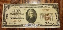 20 $ 1929 Jacksonville Floride Fl Note De La Banque Nationale Bill Ch. # 6888 Vf