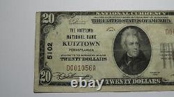20 1929 Kutztown Pennsylvania Ap National Monnaie Banque Note Bill Ch. #5102 Vf