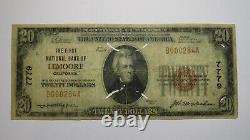 $20 1929 Lemoore California Ca National Currency Bank Note Bill Ch. #7779 Rare