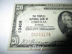 20 $ 1929 Libéral Kansas Ks Billet De Banque De La Monnaie Nationale! Ch. # 13406 Vf