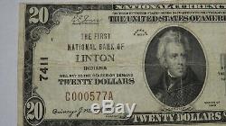 20 $ 1929 Linton Indiana Monnaie Nationale De Billets De Banque Bill Ch. # 7411 Vf +
