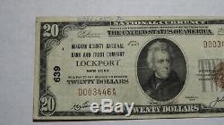 20 $ 1929 Lockport New York, Ny Banque Nationale Monnaie Note Bill Ch. # 639 Rare