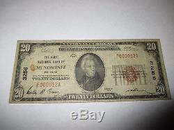 20 $ 1929 Menominee Michigan MI Banque De Monnaie Nationale Note Bill Ch. # 3256 Rare