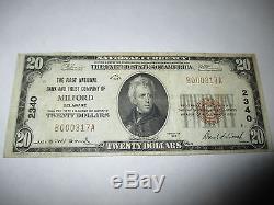 20 $ 1929 Milford Delaware De Note De La Banque Monétaire Nationale Bill! Ch. 2340 Vf