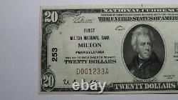 20 1929 Milton Pennsylvania Ap National Monnaie Banque Note Bill Ch. #253 Au+++
