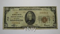 20 1929 Minneapolis Minnesota Mn Monnaie Nationale Banque Note Bill Ch. #710 Fine