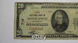 20 1929 Minneapolis Minnesota Mn Monnaie Nationale Banque Note Bill Ch. #710 Fine