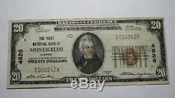 20 $ 1929 Monticello Illinois IL Banque Nationale Monnaie Note Bill! Ch. # 4826 Rare