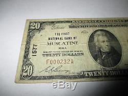 20 $ 1929 Muscatine Iowa Ia Note De La Banque Monétaire Nationale Bill! Ch. # 1577 Fine