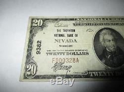 20 $ 1929 Nevada Missouri Mo Banque Nationale Monnaie Note Bill! Ch. # 9382 Fin