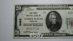 20 1929 North Platte Nebraska Ne Monnaie Nationale Banque Note Bill Ch #3496 Rare