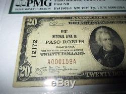 $ 20 1929 Paso Robles Californie Ca Banque Nationale De Devises Note Bill! # 12172 Vf