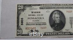 20 $ 1929 Pensacola En Floride Fl Banque Nationale Monnaie Note Bill Ch # 5603 New63ppq