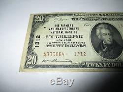 20 $ 1929 Poughkeepsie New York Ny Note De La Banque Monétaire Nationale Bill! Ch. # 1312 Vf