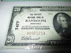 20 $ 1929 Randolph Nebraska Ne Banque Nationale Monnaie Note Bill # 7477 Vf Pcgs