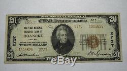 20 $ 1929 Roanoke Virginia Va Banque Nationale Monnaie Note Bill! Ch. # 2737 Vf