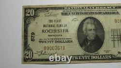 20 1929 Rochester Minnesota Mn Monnaie Nationale Banque Note Bill Charte #579