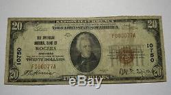 20 $ 1929 Rogers Arkansas Ar Monnaie Nationale De Billets De Banque Bill Ch. # 10750 Fin
