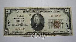 20 1929 Rogers Arkansas Ar Monnaie Nationale Note Banque Bill Ch. #10750 Vf