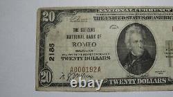 $20 1929 Romeo Michigan MI National Currency Bank Note Bill Ch. #2186 Fine+