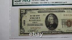 $20 1929 Rushville Indiana In Monnaie Nationale Note De La Banque Bill Ch #1869 Vf25 Pmg