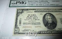 $ 20 1929 Santa Cruz Californie Ca National Monnaie Billet De Banque Bill # 10571 Pcgs