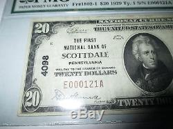 20 $ 1929 Scottdale Pennsylvanie Pa Note De La Banque Monétaire Nationale Bill! Ch # 4098 Vf