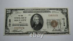 20 1929 Sioux City Iowa Ia Monnaie Nationale Note Banque Bill Ch. #10139 Xf++