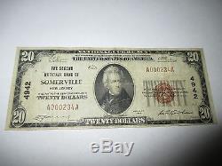 20 $ 1929 Somerville New Jersey Nj Banque Nationale De Billets De Banque Note! # 4942 Fine