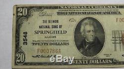 20 $ 1929 Springfield Illinois IL Banque Nationale Monnaie Note Bill Ch. # 3548 Vf