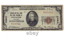 20 1929 Syracuse New York Monnaie Nationale Note De La Banque De Papier Circulé