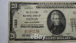 20 $ 1929 Tilton New Hampshire Nh Banque Nationale Monnaie Note Bill! Ch # 1333 Fin