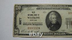 $20 1929 Watkins New York Ny Monnaie Nationale Note De La Banque Bill Ch #9977 Rare