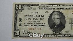 20 $ 1929 West Huntington Virginie Virginie-occidentale Banque Nationale Monnaie Note Bill # 3106 Vf +