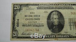 20 $ 1929 Wisconsin Oshkosh Wi Banque Nationale Monnaie Note Bill! Ch. # 6604 Fin
