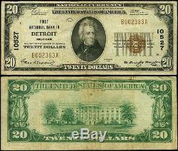 20 $ Detroit Michigan First National Bank 1929 # 10527national Currency